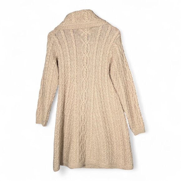 Aran Crafts Irish Merino Wool Cardigan Coat Coatigan Light Pink Cable Knit S - Picture 2 of 9